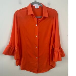 Gretchen Scott Bell Sleeve Orange Button Blouse Size Small Preppy Classic EUC